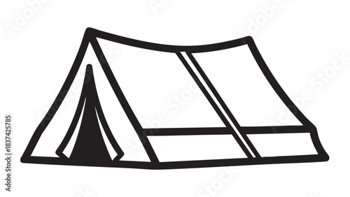 Camping Adventure, Tent Setup, Forest Location, Illustration, Outdoor Environment, Side Viewpoint, Nature Concept