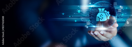 Budget concept, Businessman hold Budget icon for financial planning, expense control and effective money management in business operations.