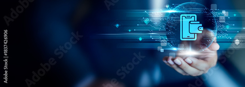 Photos Digital Payments concept, Businessman hold Digital Payments icon