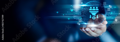 Bilde på lerret Lead Generation concept, Businessman hold Lead Generation icon