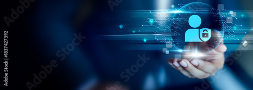 Photos Privacy concept, Businessman hold Privacy icon