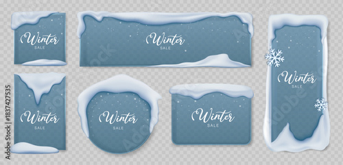 Winter glass snow sale banners set