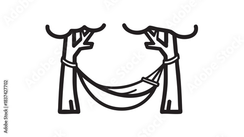 Serene Slumber: A minimalist line drawing depicts the essence of relaxation, portraying a hammock suspended between two trees, evoking a sense of tranquility.