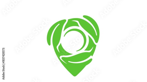 Map marker, location pin, pointer with leaves, graphic animation. Alpha channel. Transparent background motion design. 4K resolution