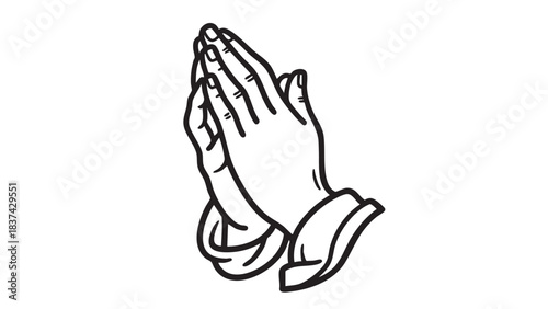 Praying Hands Gesture Symbolizing Faith and Spirituality in Minimalist Graphic Illustration with White Background