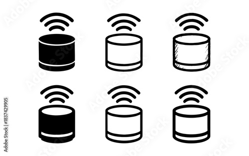 Various styles of smart speaker icons with wifi signal symbols