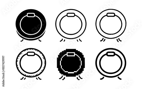 Set of minimalist robotic vacuum icons in various styles