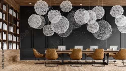 Modern Office Interior Design with Stylish Lighting and Furniture.