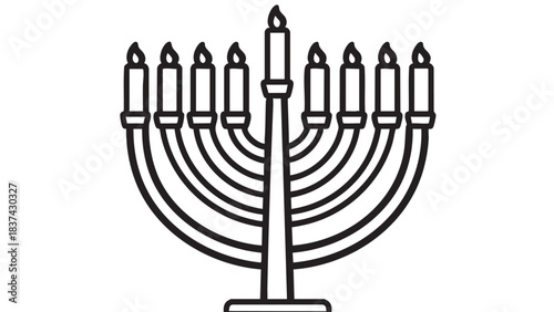 Menorah Lighting Celebration, Jewish Tradition, Religious Symbol, Illustration, Minimalist Design, Spiritual Environment, Front View, Cultural Concept