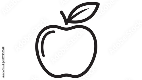 Simple Black Outline Apple Illustration on White Background, Vector Graphic, Minimalist Design, Front View, Conceptual Icon for Food and Nature
