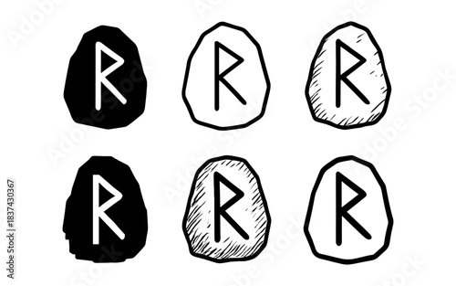 Ancient rune symbols in monochrome hand-drawn style