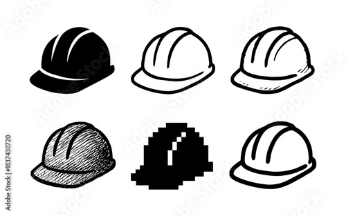 Variety of construction helmets in different artistic styles