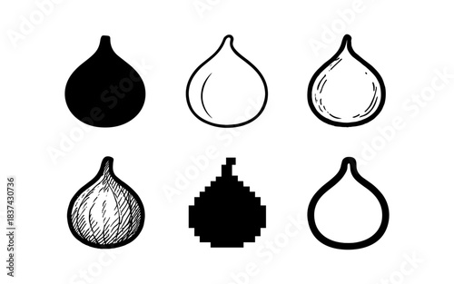 Set of fig icons in various artistic styles including silhouette and sketch