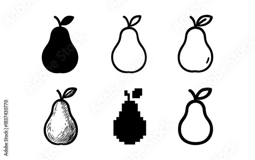 Collection of pears in various artistic styles and techniques