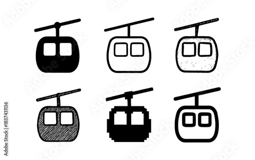 Cable car icons in various artistic styles