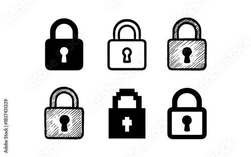 Variety of padlock icons in different styles for security designs