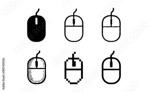 Different styles of computer mouse icons: minimalist and retro designs