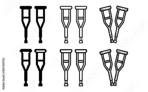 Set of crutches designs in black and white minimalist style
