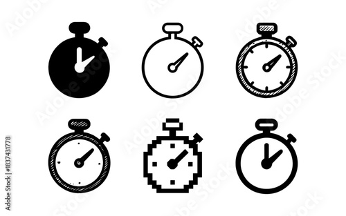 Variety of stopwatch designs: minimalist, hand drawn, and pixel art styles