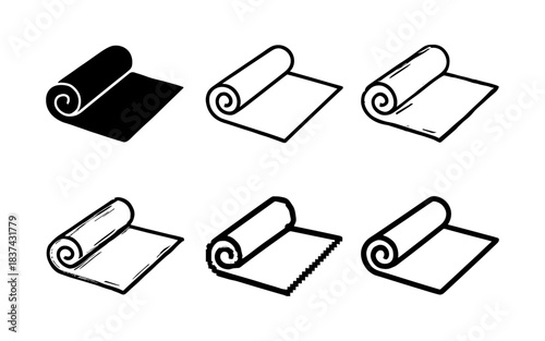 Set of rolled fabric icons in various styles