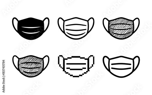 Diverse face mask styles in black and white designs for safety themes