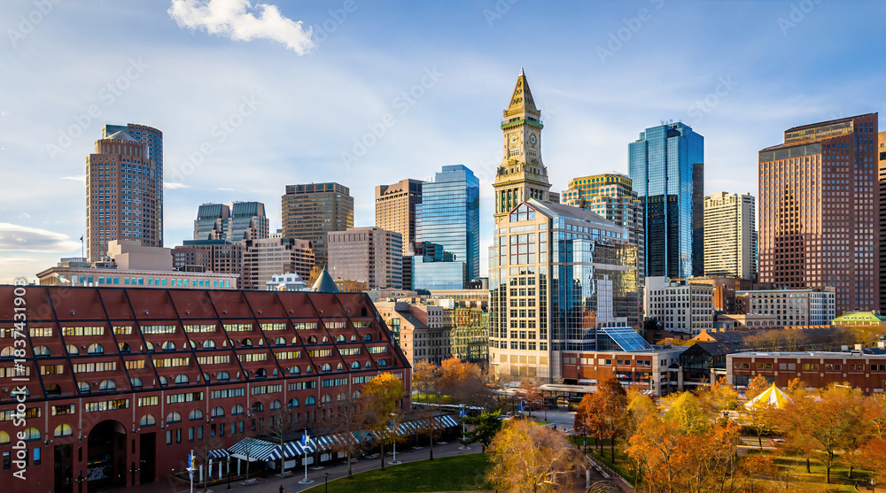 Fototapeta premium Morning Skyline of Downtown Boston with Historic and Modern Architecture