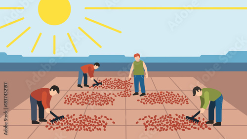 Beach cleanup volunteers gathering shells on a sunny coastal shore during daytime by the sea.