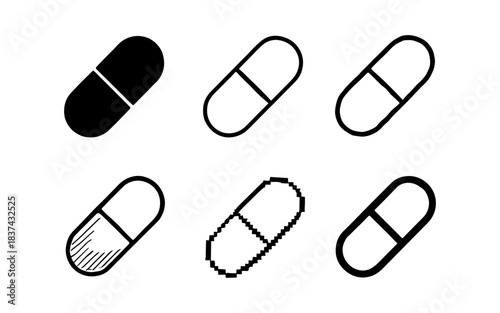 Variety of capsule designs in different styles: linear, pixel, and bold