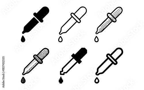 Diverse dropper designs with droplets in black and white for creative use