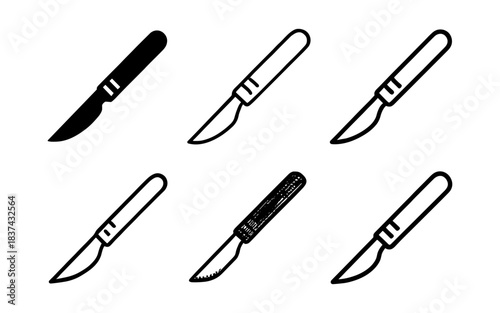 Surgical scalpels in various line art styles for medical design