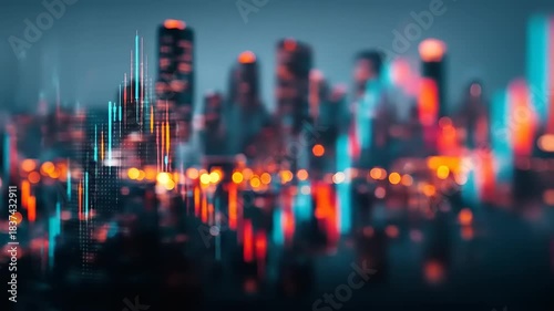 Futuristic Urban Economy and Stock Trading Data Visualization.