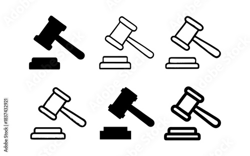 Gavel set with different styles including silhouette and outline icons