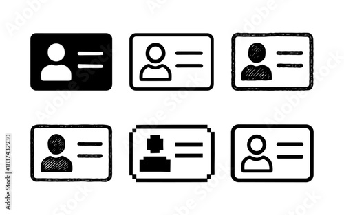 Various styles of identification card icons in black and white