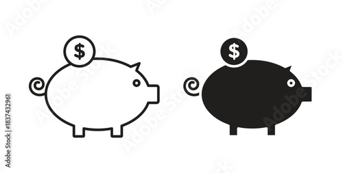 Piggy bank icons pack. icon for web design isolated on white background