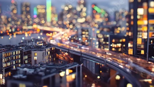 Night Cityscape with Blurred Lights and Traffic Trails.