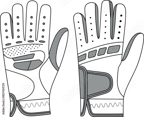 Glove, protective, vector, illustration, sketch, outline, fashion, gear, durable, ergonomic, structured, silhouette, layout, design, accessory, padded, reinforced, grip, ventilation, textured, safety