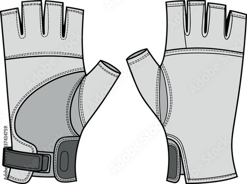 Glove, fingerless, vector, illustration, sketch, outline, fashion, gear, durable, ergonomic, structured, silhouette, layout, design, accessory, padded, reinforced, grip, ventilation, strap, protection
