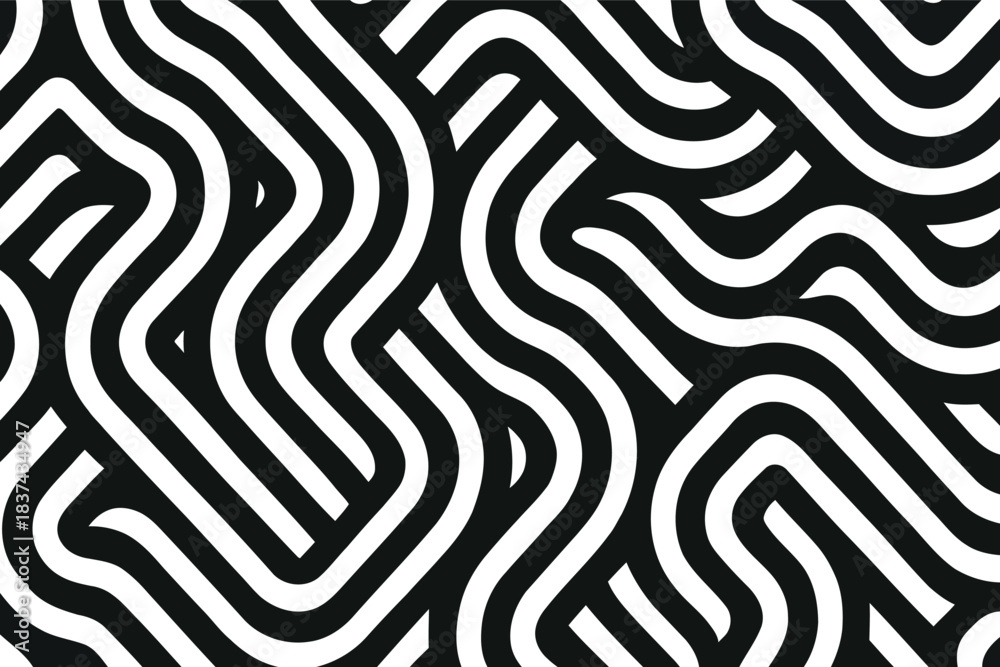 Fototapeta premium Bold Black and White Wavy Stripe Abstract Pattern