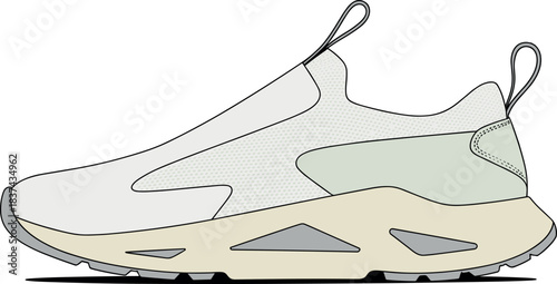 Sneaker, shoe, vector, illustration, sketch, outline, fashion, gear, durable, ergonomic, structured, silhouette, layout, design, accessory, mesh, breathable, pull-tab, sole, tread, athletic