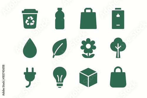 Battery flower box bag icon vector living plug recycle sustainable icons paper
