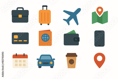 Briefcase vector pin wallet icons cup credit map card business icon travel