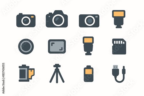 Flash tripod compact digital icon camera viewfinder icons lens film vector shutter