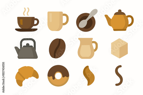 Vector mug swirl spoon jug minimalist coffee cup icon steam bean