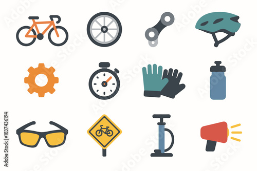 Sunglasses wheel pump gear bike chain gloves vector water sports icon stopwatch