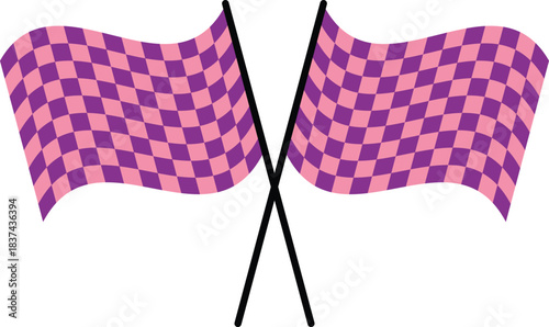 Two crossed purple racing flag. Formula 1 championship checkered flag vector
