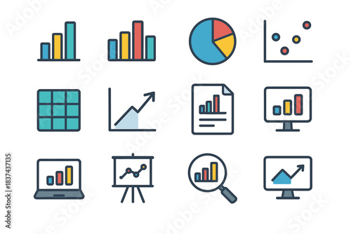 Lens pie board tablet icon grid graph chart visualization icons plot data