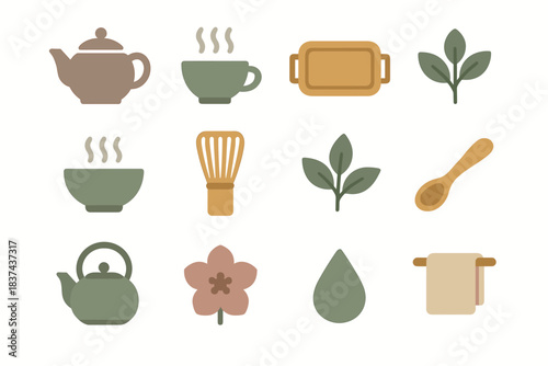 Cup icon towel bamboo ceremony steam tray flower tea icons vector drop