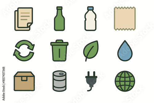 Drop leaf box icon recycling collection fabric metal plastic vector water icons