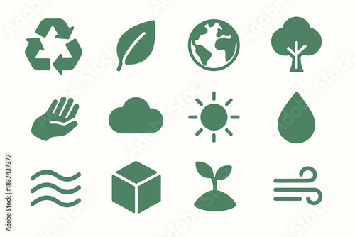 Sun icon arrows wind hand vector icons wave seed earth conservation box