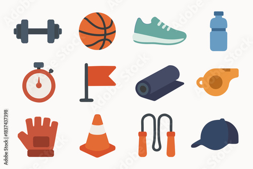 Icons mat icon cone basketball vector minimalist timer fitness bottle cap glove
